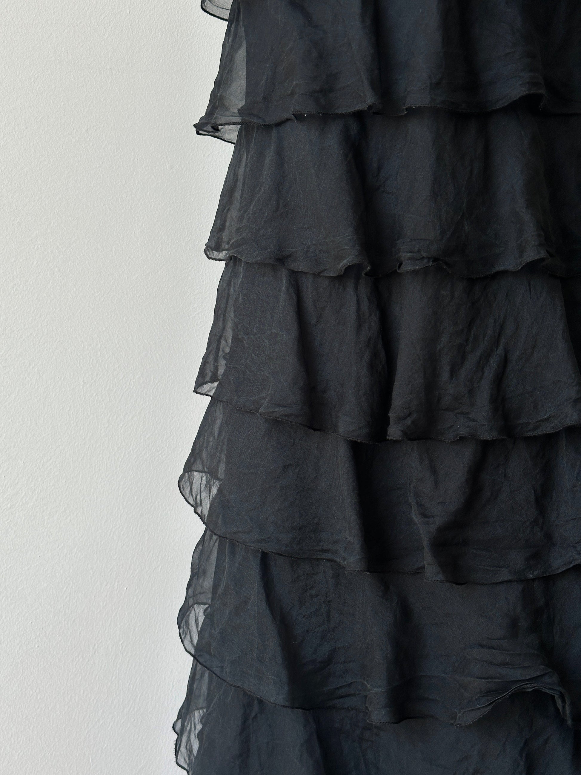 Vintage 2000s Pure Silk Tiered Ruffle Slip Dress - M