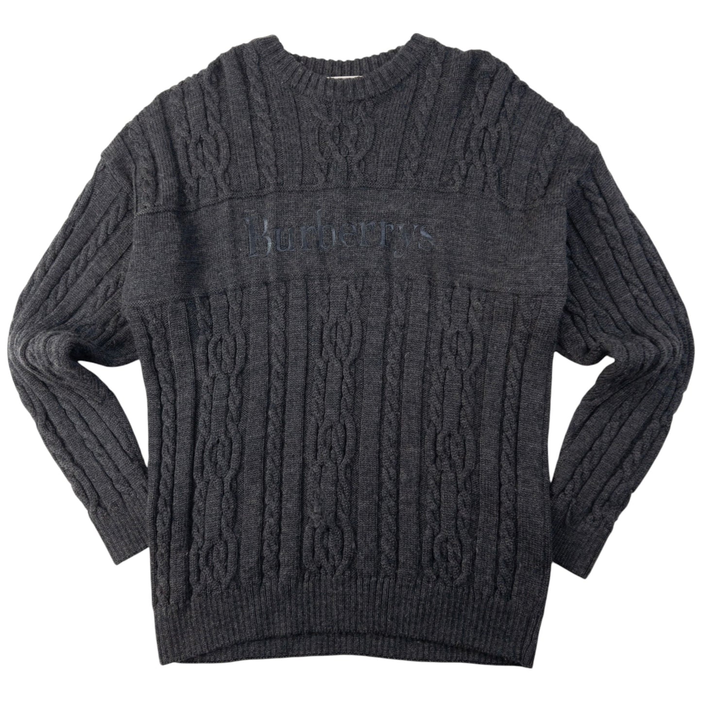 Vintage Burberry Embroidered Cable Knit Jumper Size M
