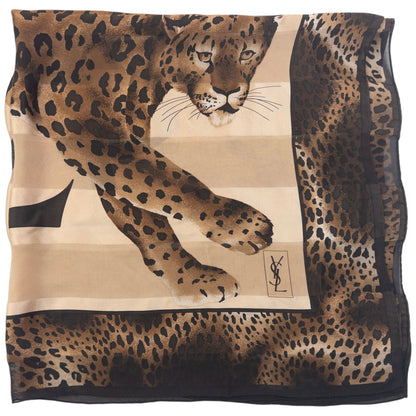 Vintage 90s YSL Yves Saint Laurent Leopard Print Silk Scarf | O/S, Beige
