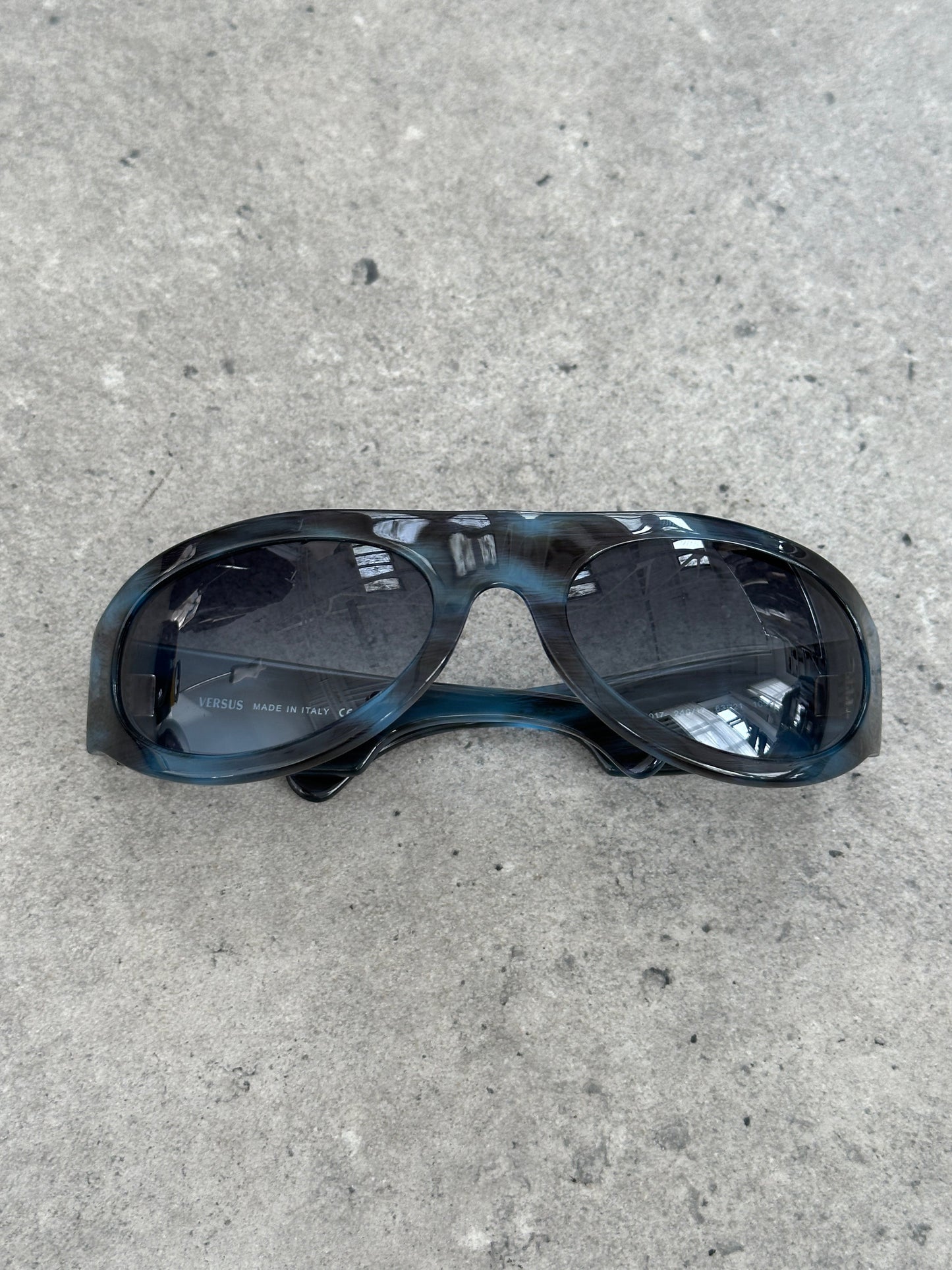 Versace Versus 2000s Marbled Wrap Shield Logo Sunglasses