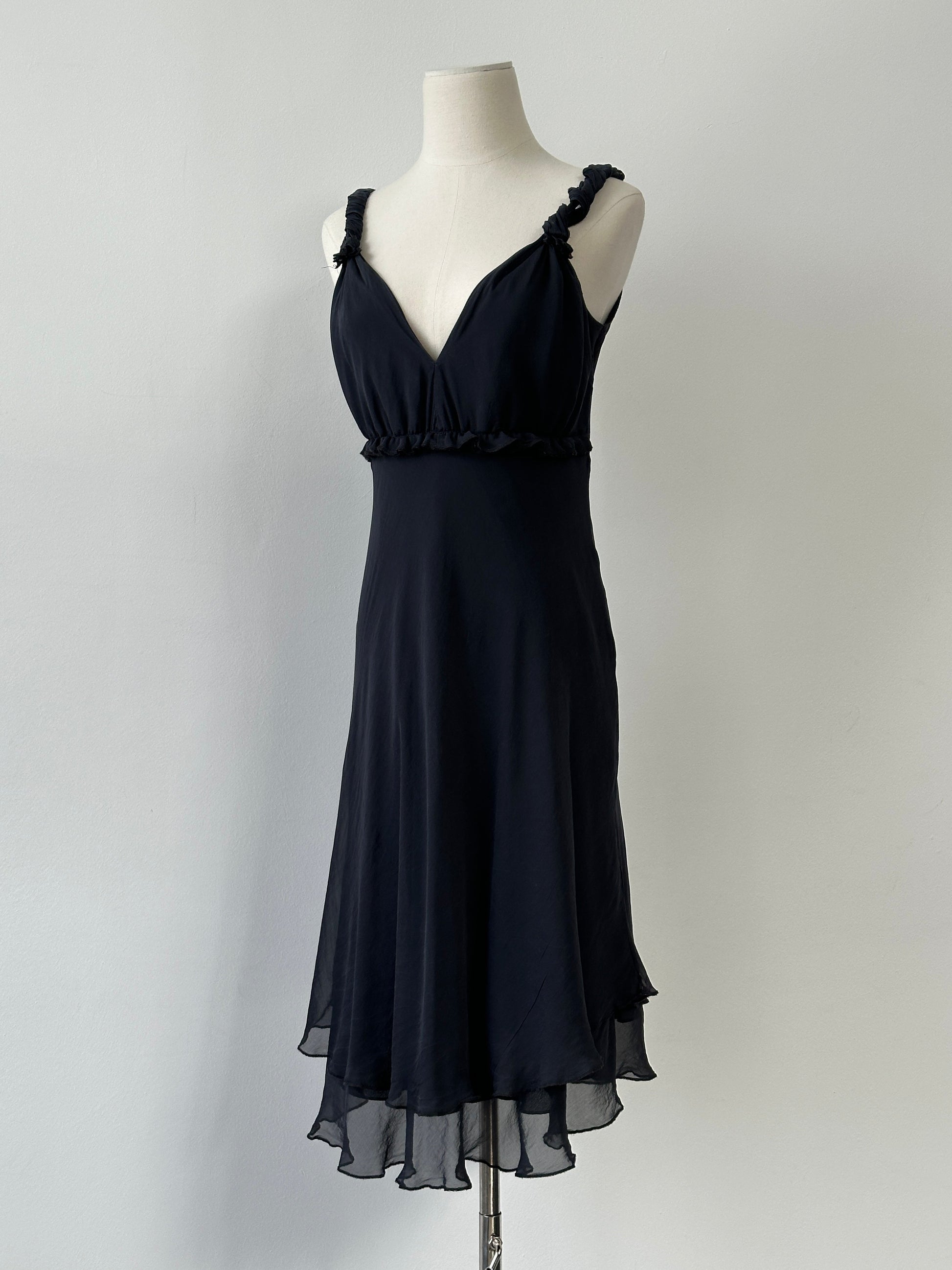 Vintage 2000s Pure Silk V Neck Layered Midi Dress - M