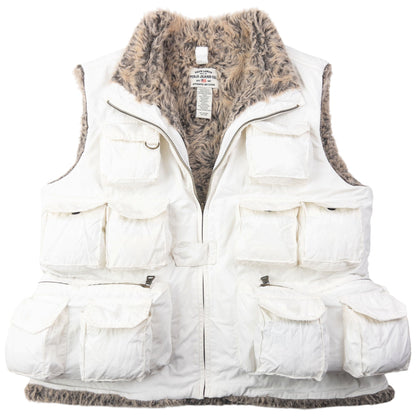 Vintage 2000s Ralph Lauren Multi Pocket Fur Lined Cargo Gilet Womens Size M | Medium, White