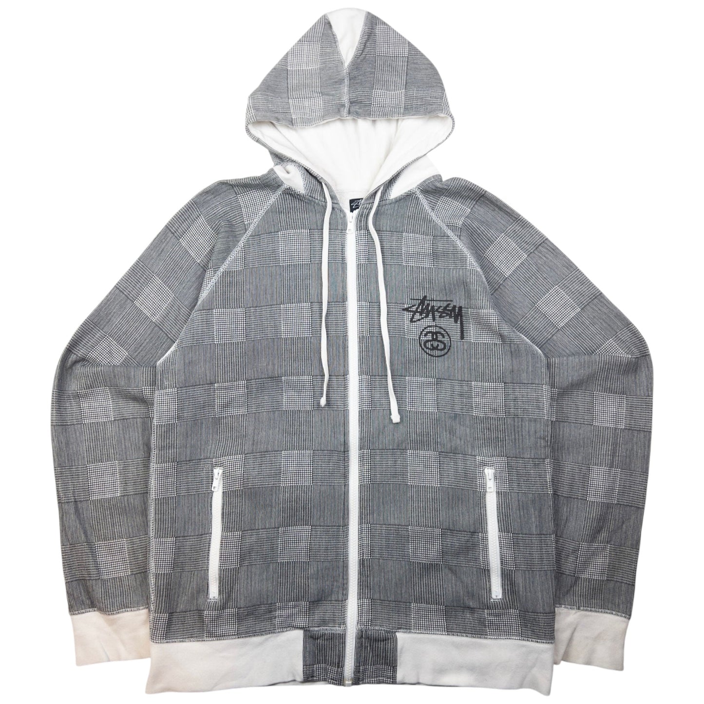 Vintage Stussy Checkered Zip Up Hoodie Size L