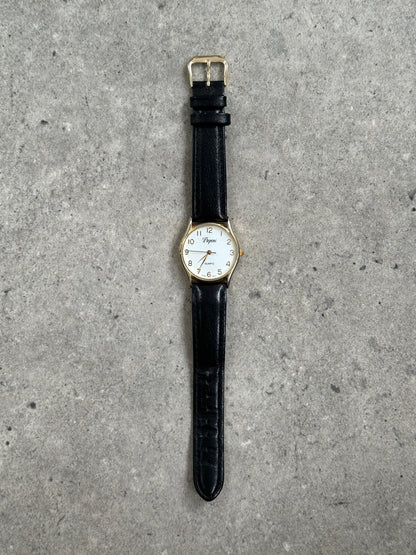 Vintage 1990s Gold Tone Quartz Leather Watch