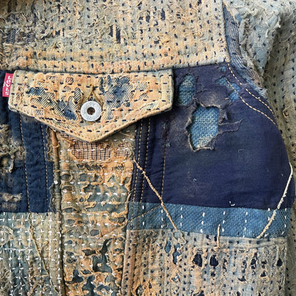 Boro Sashiko Distressed Denim Trucker Jacket - XL