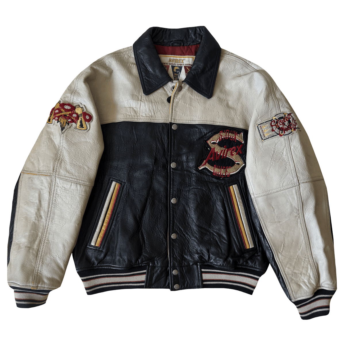 Avirex 'Sioux Chiefs' Leather Varsity Jacket - M | Medium, Black