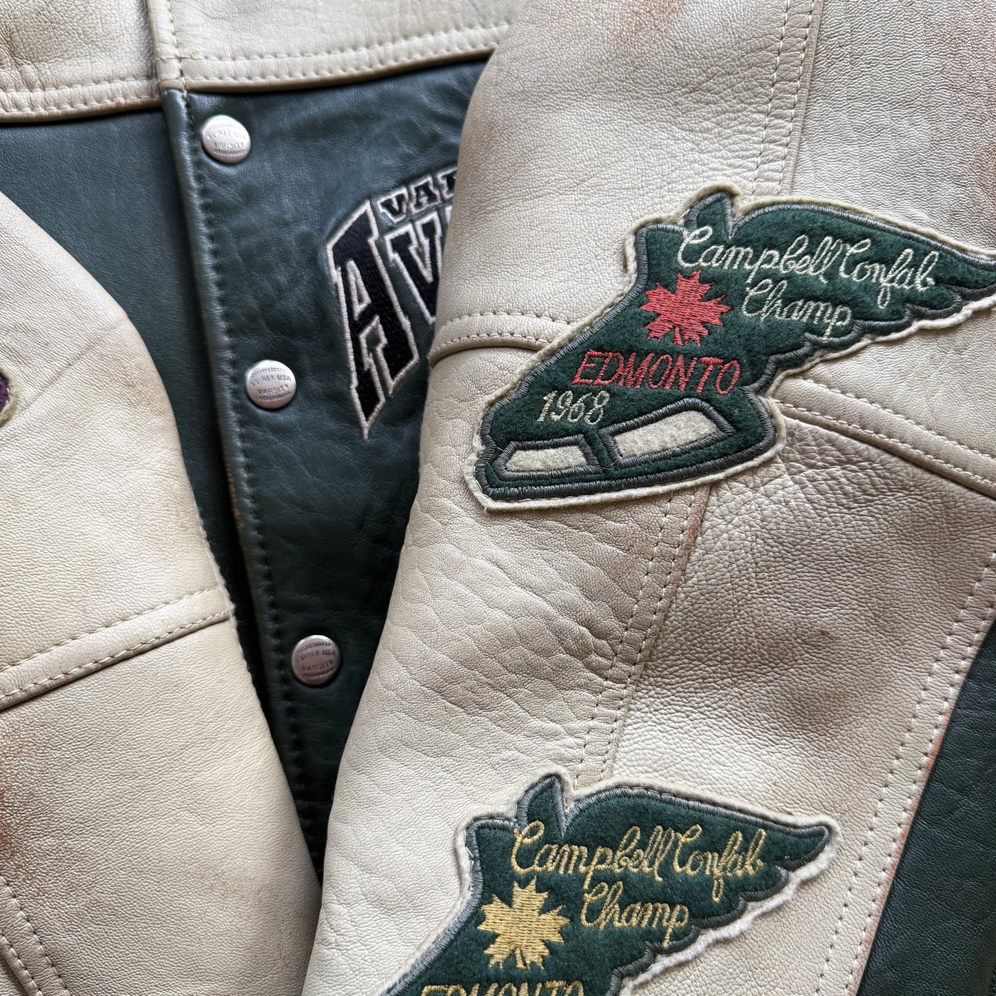 Avirex 'North West Wild Bears' Leather Varsity Jacket - XS