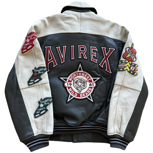 Avirex 'North West Wild Bears' Leather Varsity Jacket - S