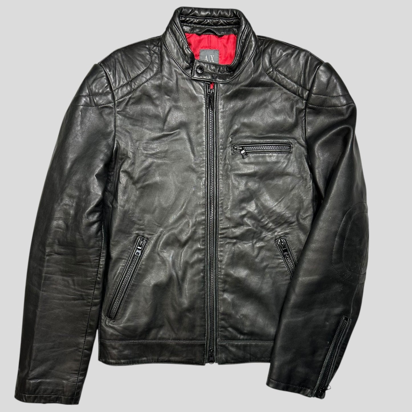 Armani Leather Moto Padded Biker Jacket - S