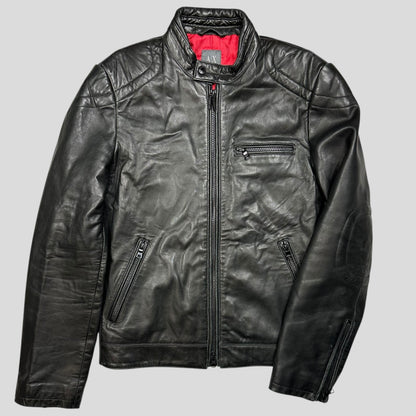 Armani Leather Moto Padded Biker Jacket - S