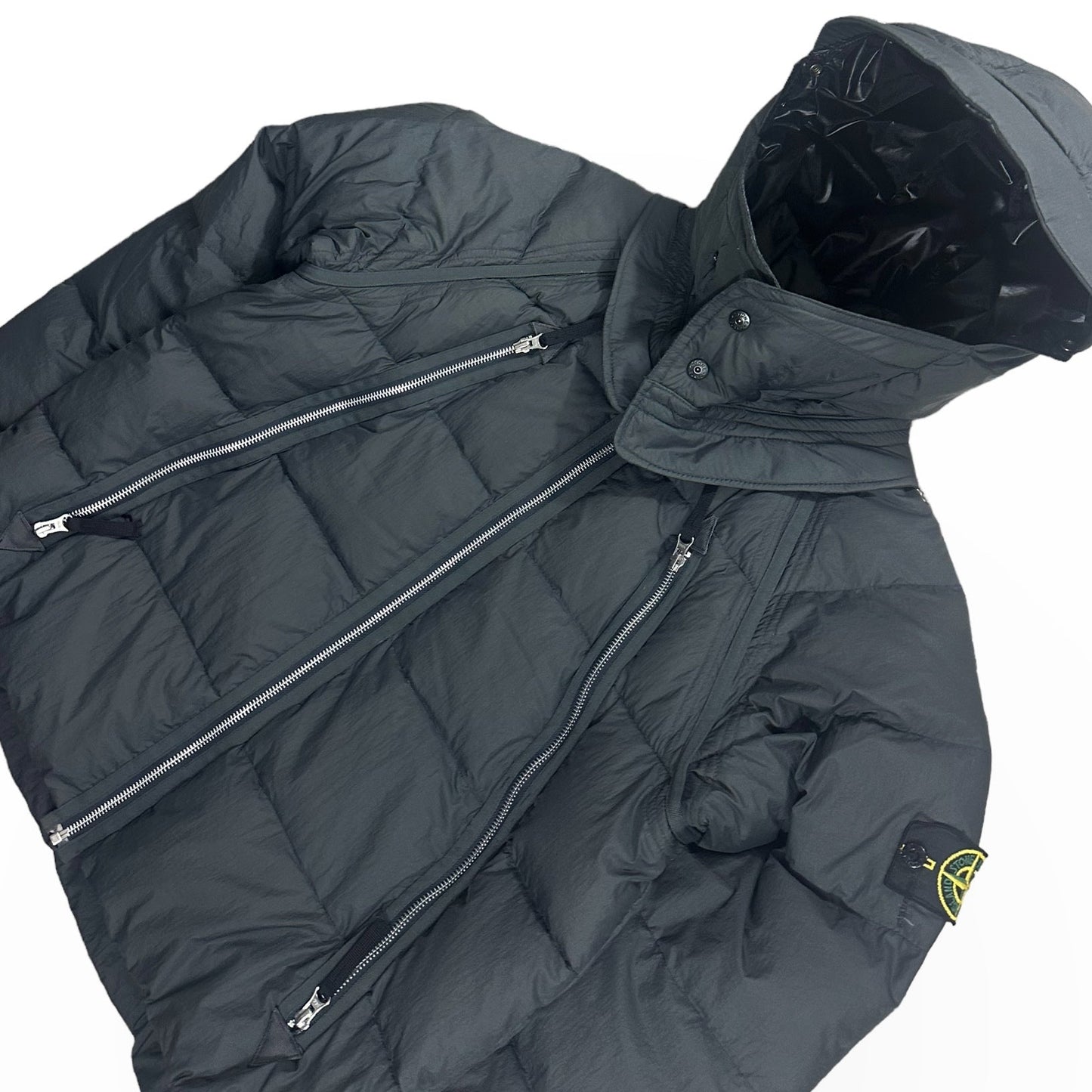 Stone Island Asymmetrical Zip Nylon Tela Down Jacket with Mesh Badge from A/W 2010