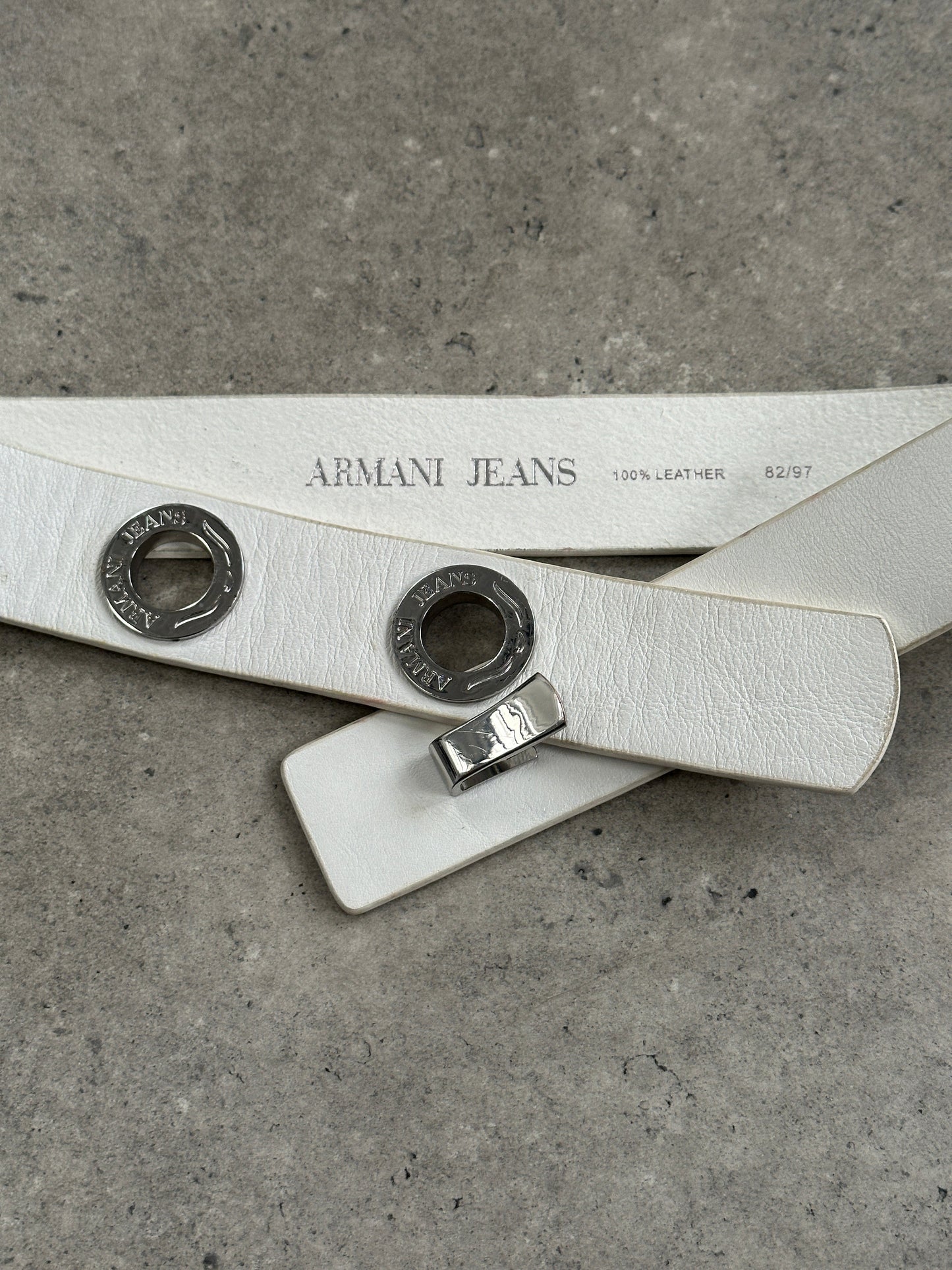 Armani Jeans 1990s Silver Eyelet Logo Leather Belt - W26-32