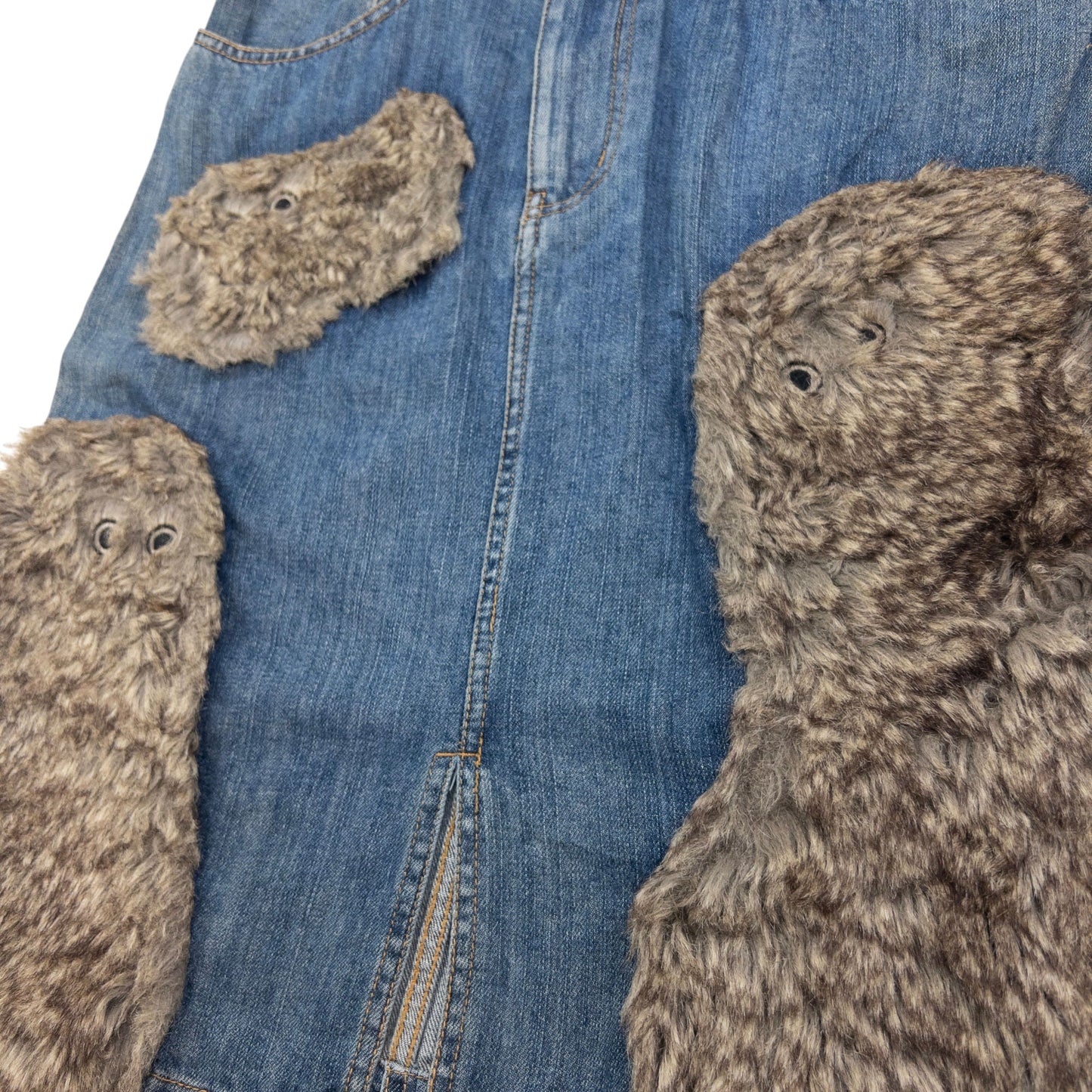 Vintage Ne-Net By Issey Miyake Fur Patch Denim Skirt Womens Size W28