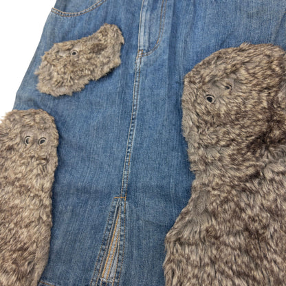 Vintage Ne-Net By Issey Miyake Fur Patch Denim Skirt Womens Size W28