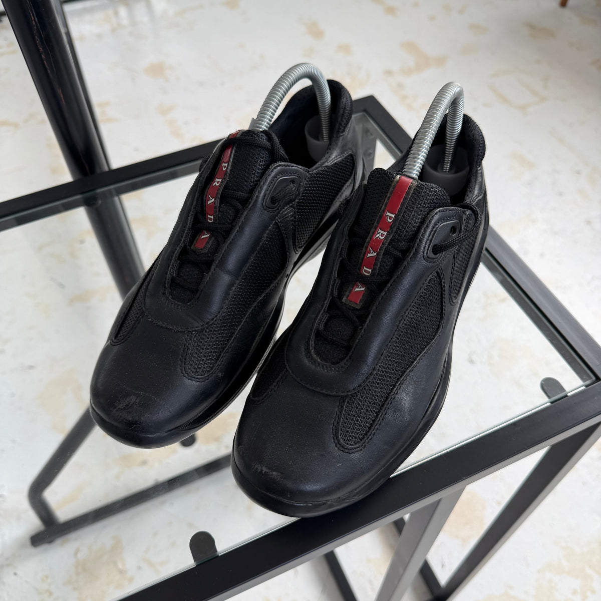 2000s prada americas matte leather cups | O/S, Black