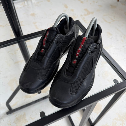 2000s prada americas matte leather cups | O/S, Black