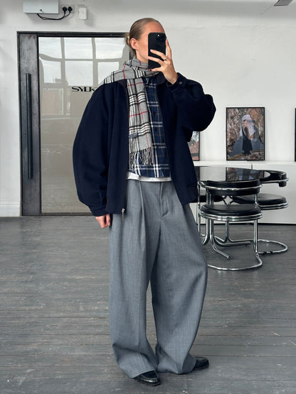 Burberry 1990s Pure Wool Check Logo Bomber Jacket - L/XL