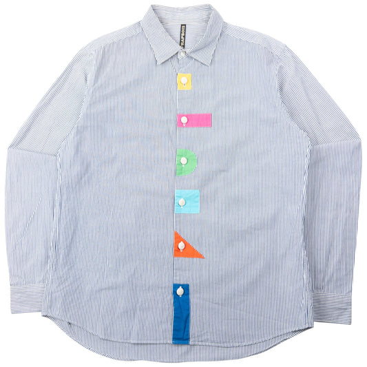 Vintage 2000s Frapbois By Issey Miyake Patchwork Long Sleeve Button Up Shirt Size S | Small, Blue, Multicolour