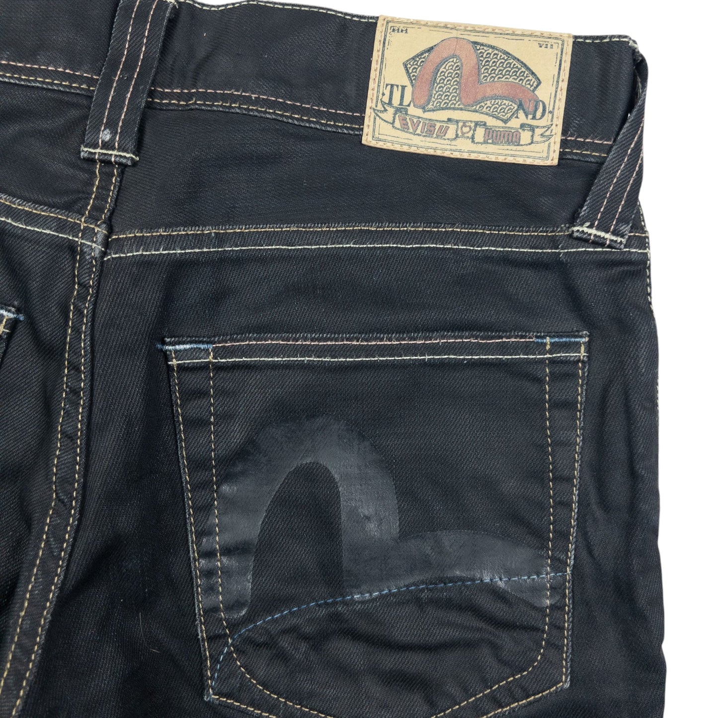 Vintage Puma X Evisu Double Gull Japanese Denim Jeans Size W32