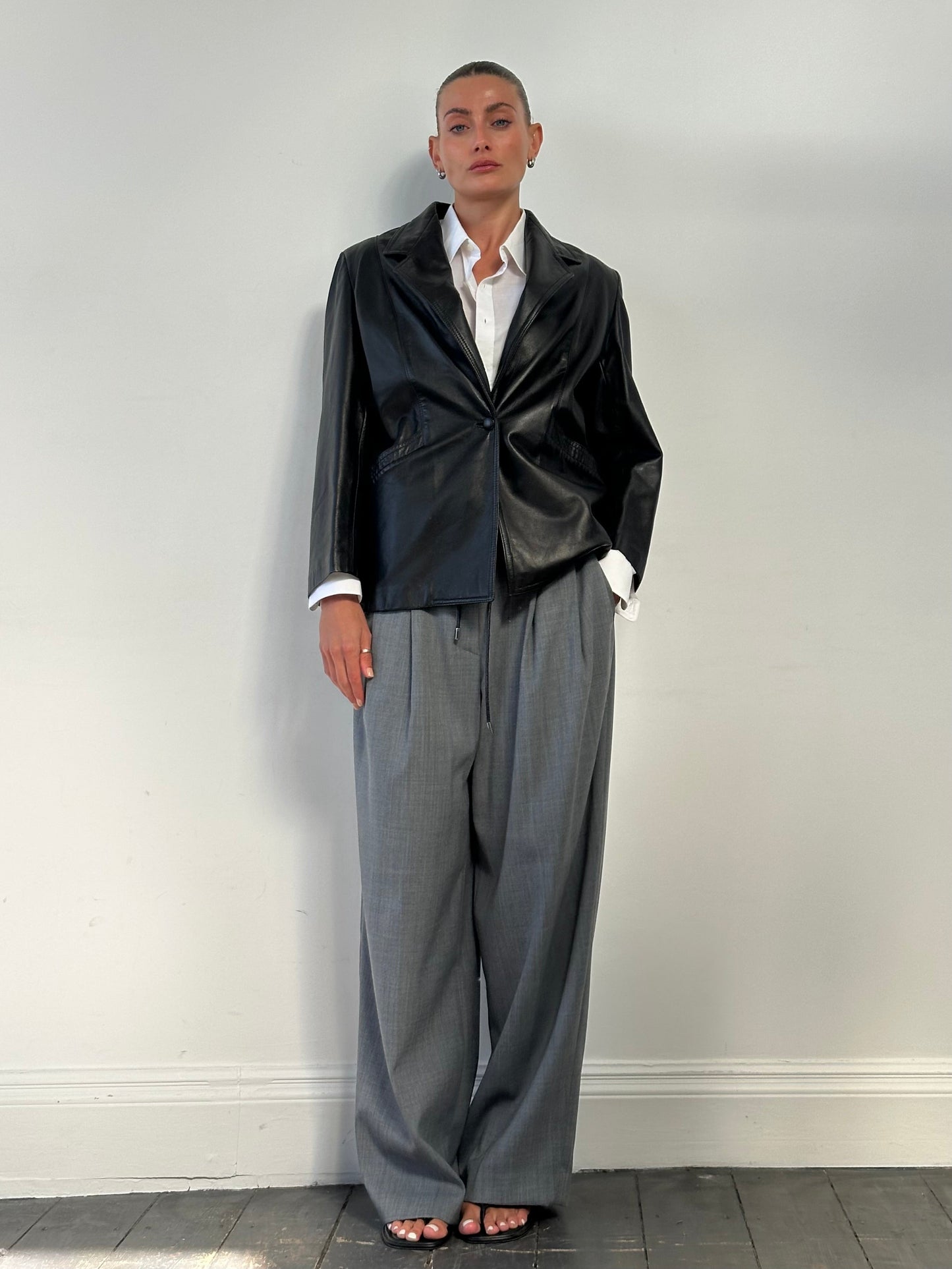 Vintage Single Button Leather Blazer Jacket - M