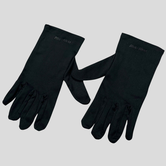 Miu Miu Microfibre Black Embossed Logo Gloves - XS/S