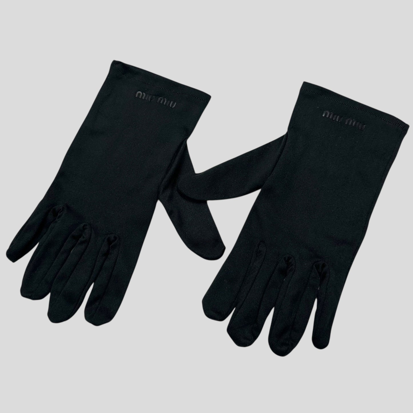 Miu Miu Microfibre Black Embossed Logo Gloves - XS/S | O/S, Black