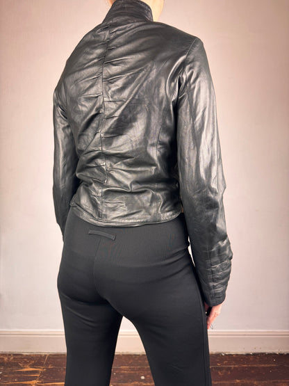 Dom & Ruby 2010s ruched leather jacket | Black, Black