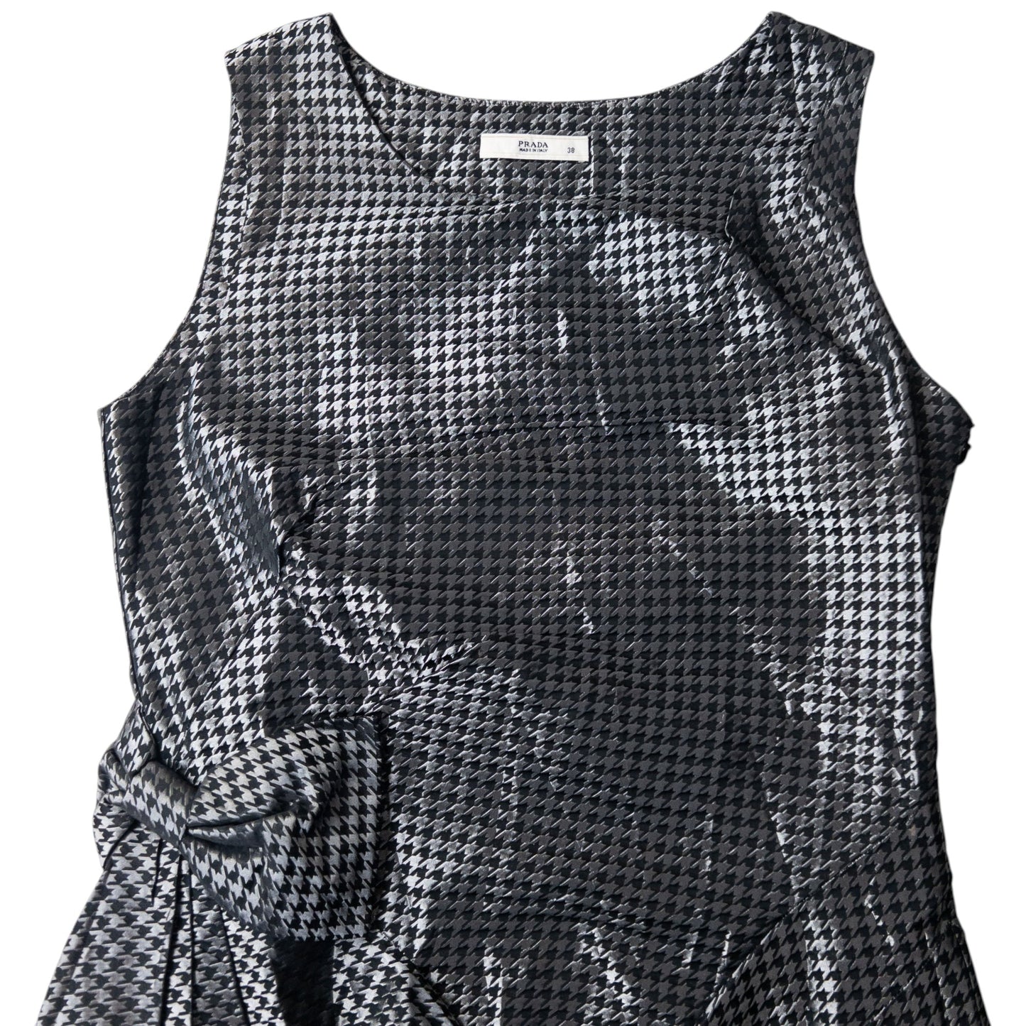 Vintage Prada Houndstooth Ruched Bow Dress Womens Size M