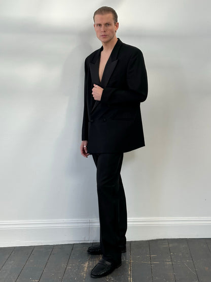 Pierre Cardin 1990s Wool Double Breasted Tuxedo Suit - 46R/W32