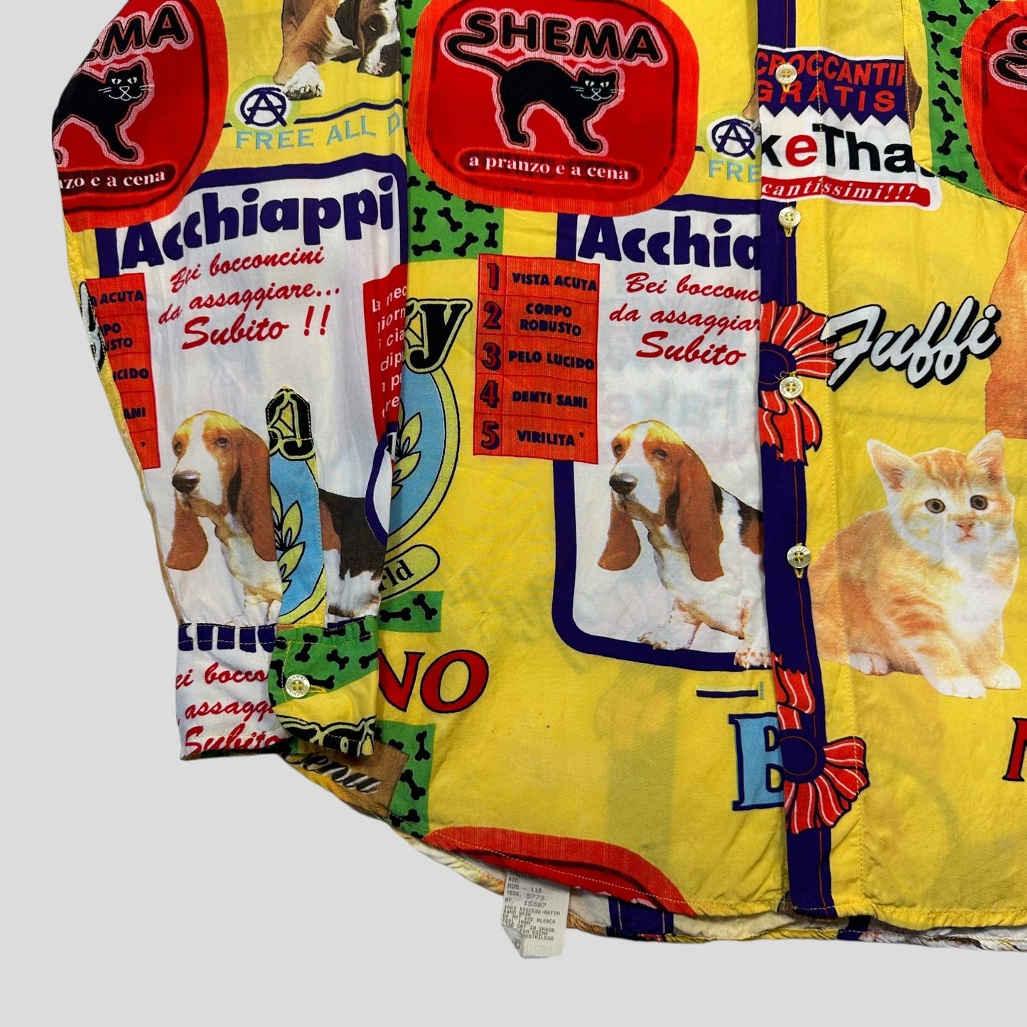 Moschino Jeans 1997 Yellow Cats and Dogs Shirt - L/XL | Default Title, Multicoloured
