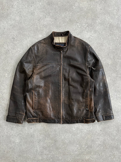 Vintage Moto Aged Leather Jacket - L