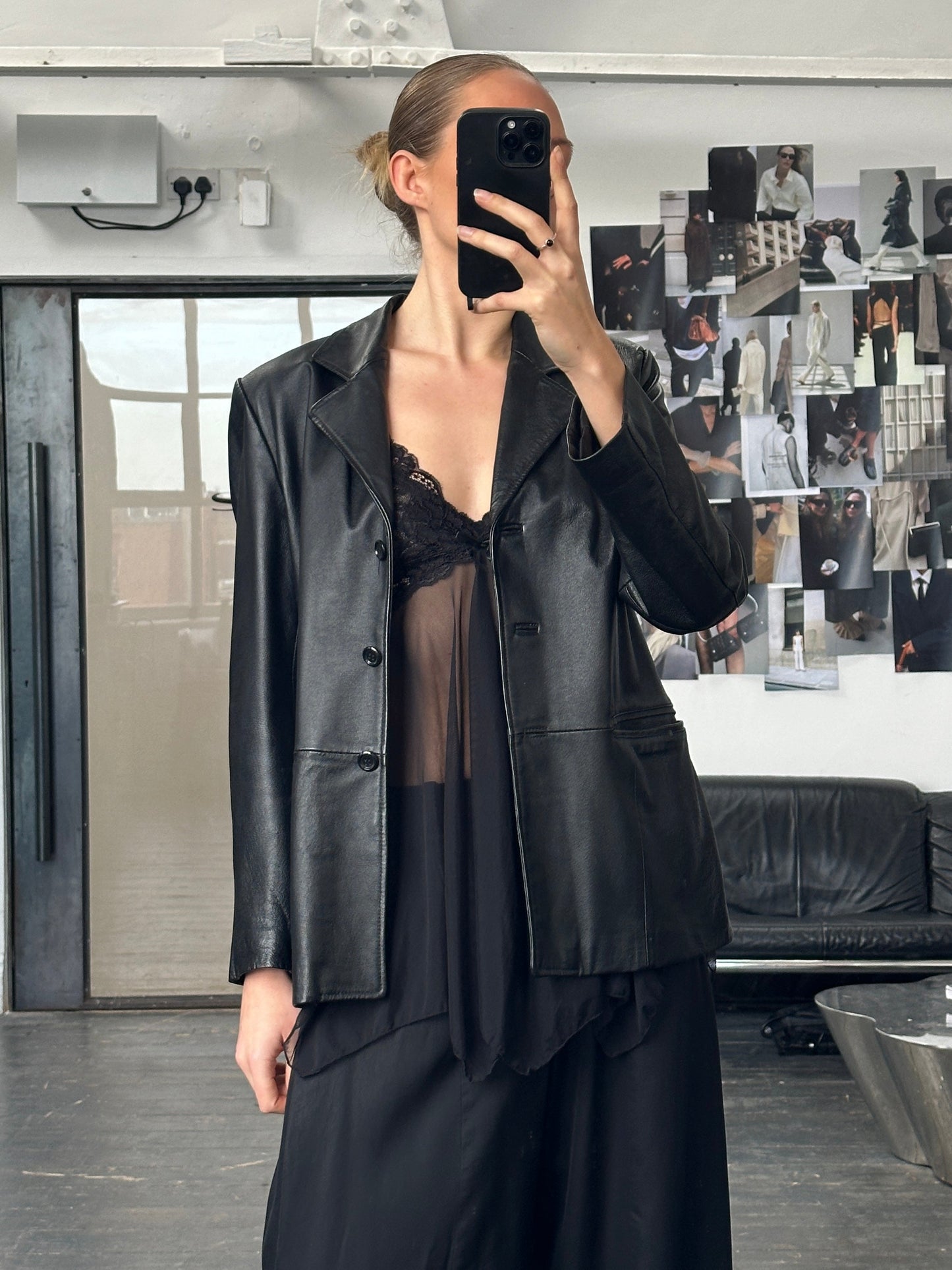 Vintage 1990s Minimal Leather Jacket - M