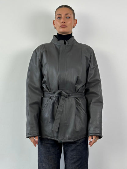 Italian Vintage Belted Leather Jacket - XL