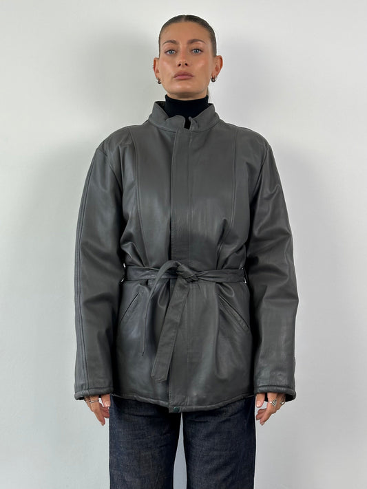 Italian Vintage Belted Leather Jacket - XL