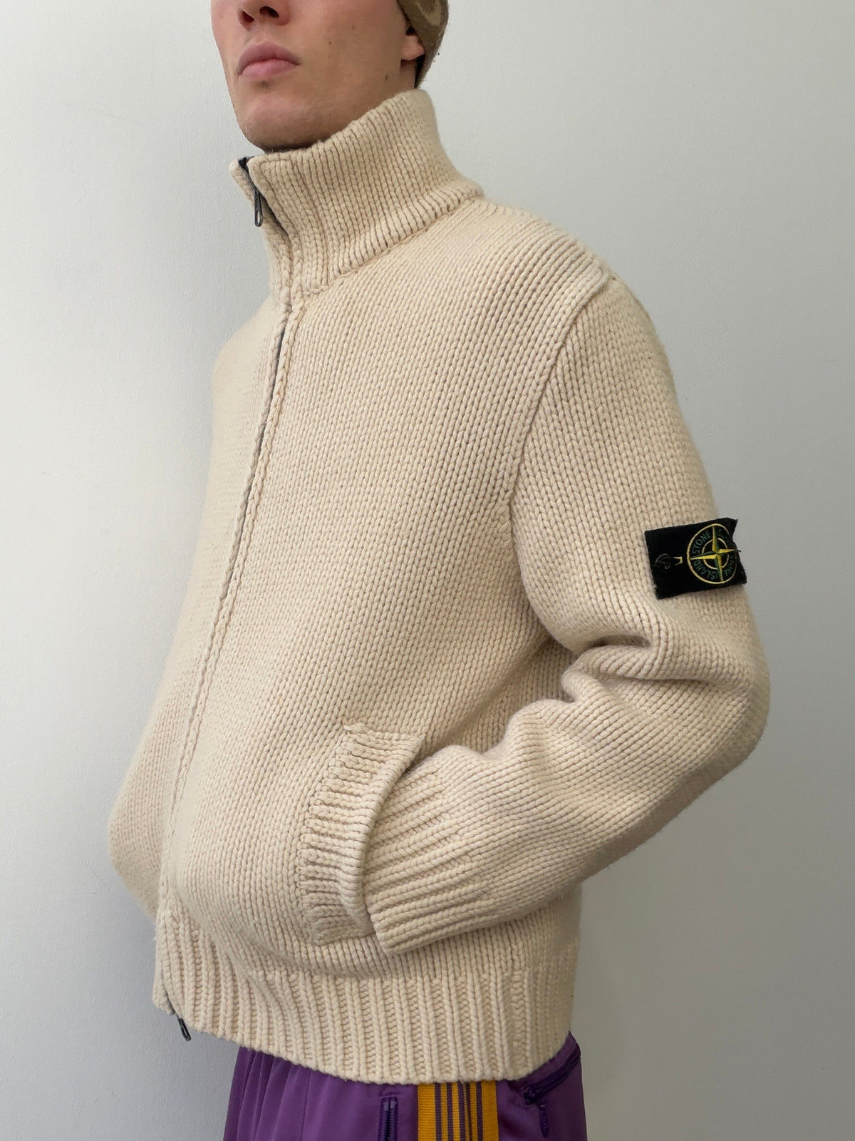 Stone Island AW03 Zip-Through Knit Cardigan Jacket | Large, Red