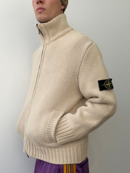 Stone Island AW03 Zip-Through Knit Cardigan Jacket | Large, Red