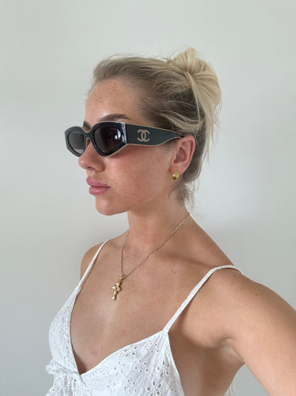 Chanel CC Cat Eye Sunglasses | O/S, Brown