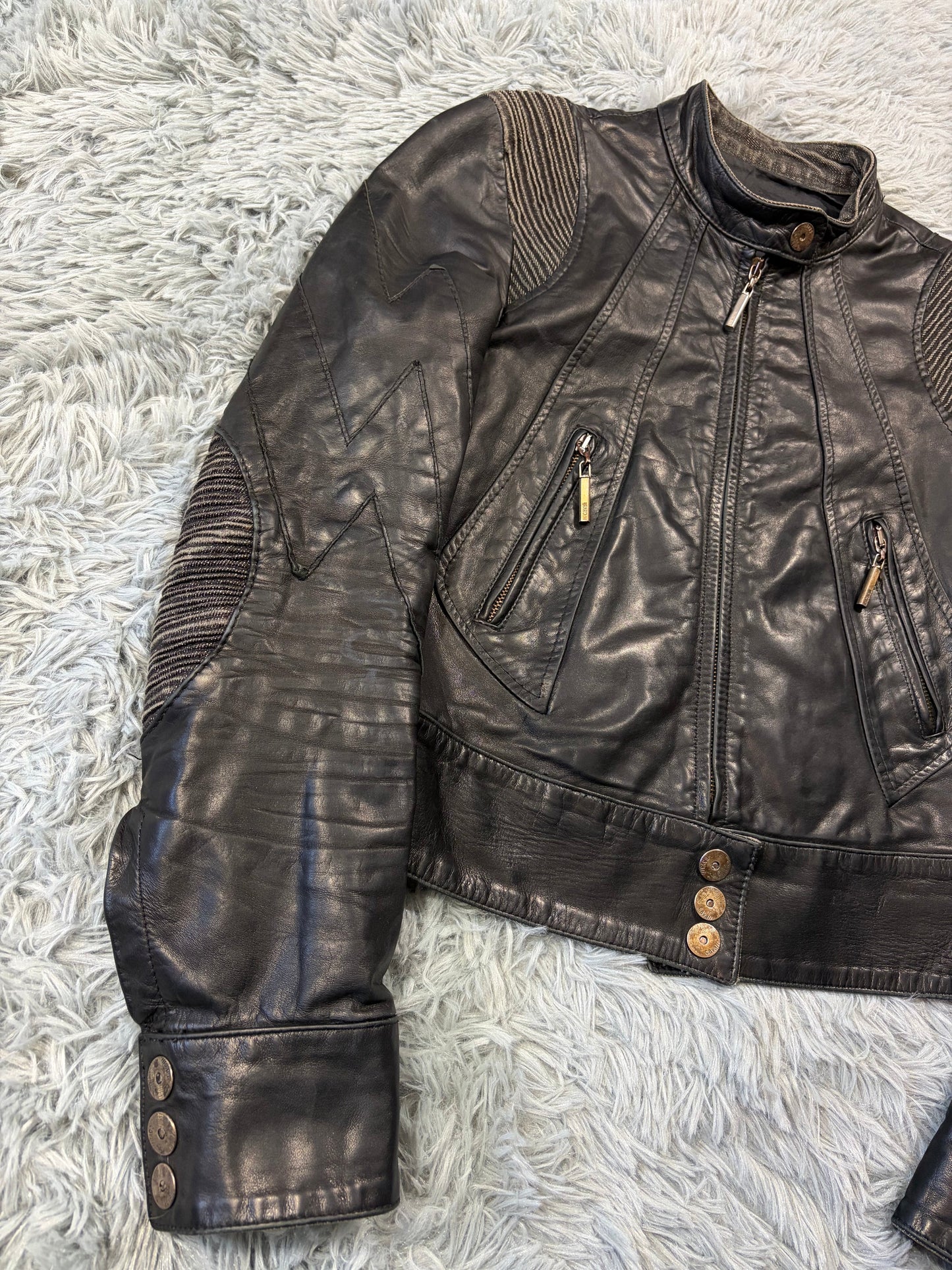 Just Cavalli 00’s Women’s Leather Rocker Biker Jacket - IT40 | O/S, Black