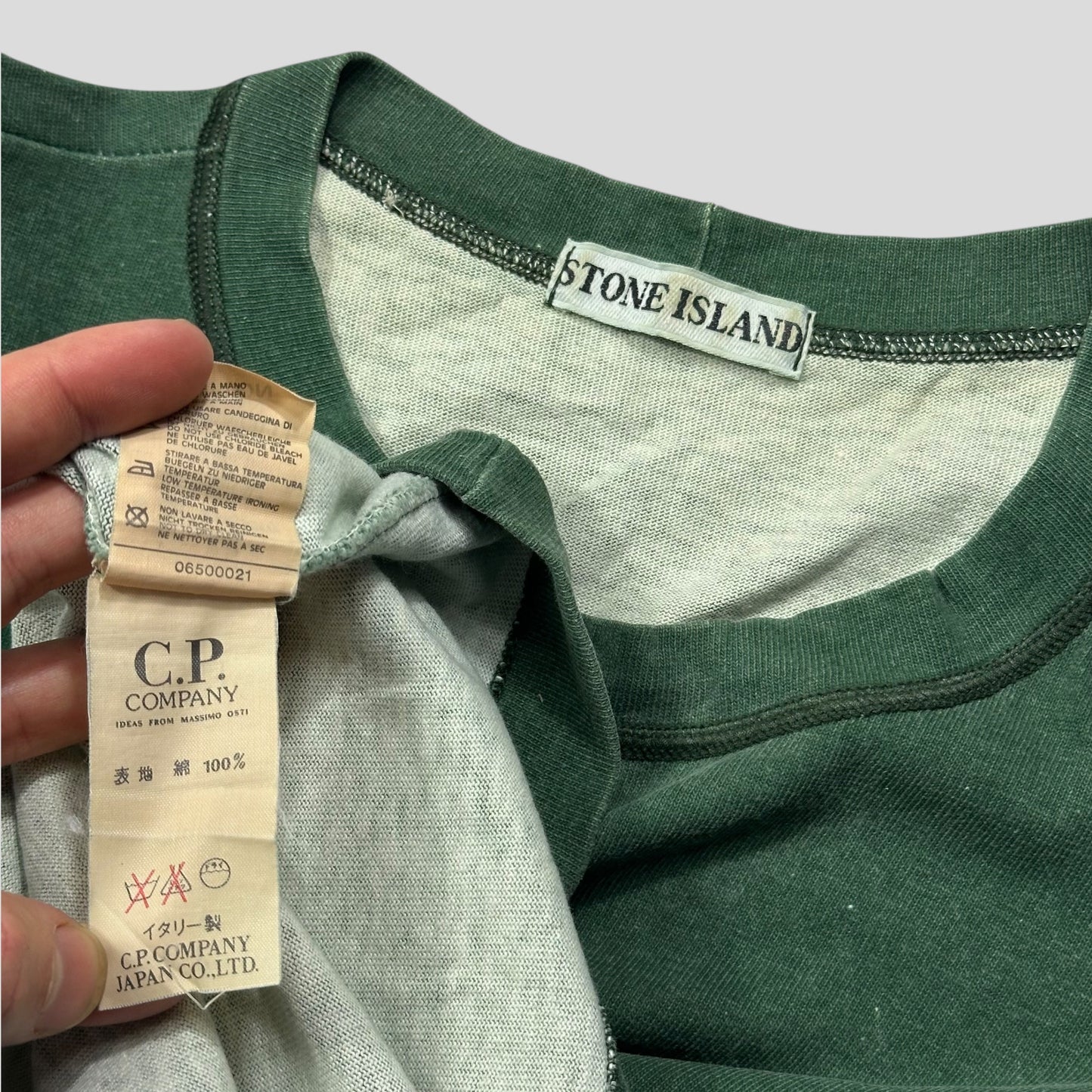 Stone Island 1989 Marina Stripe Washed Green Logo T-shirt - M (L)