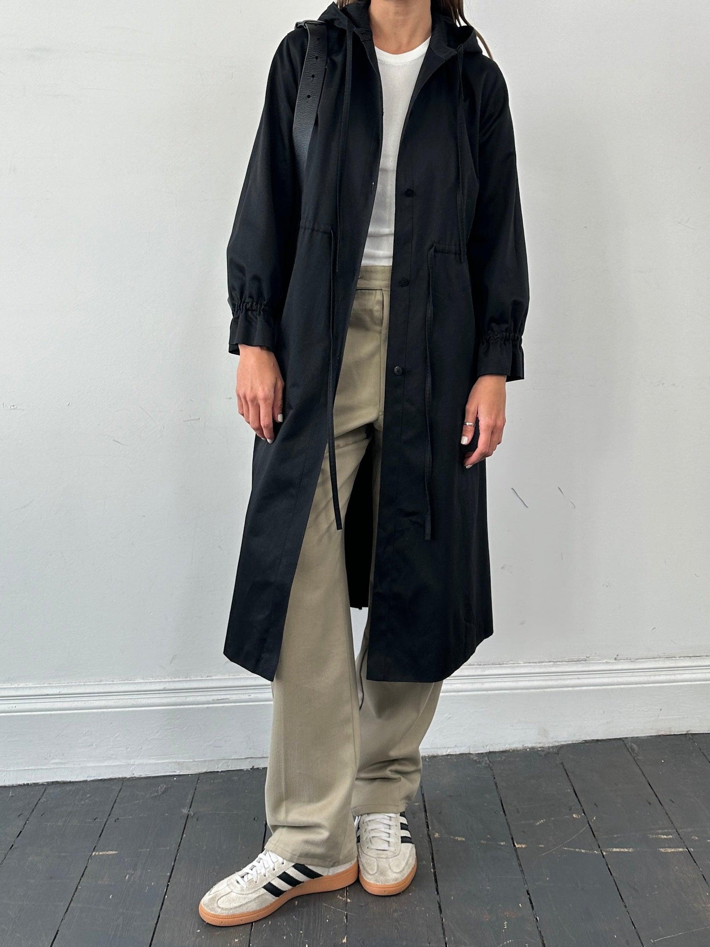 Vintage Cotton Tie Waist Hooded Trench Coat - S - Known Source