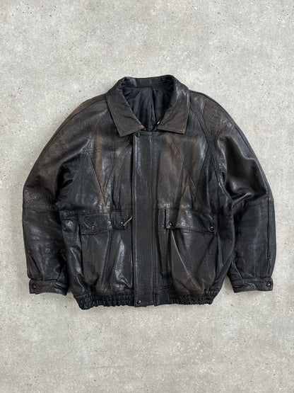 Vintage 1980s Aged Leather Bomber Jacket - XL