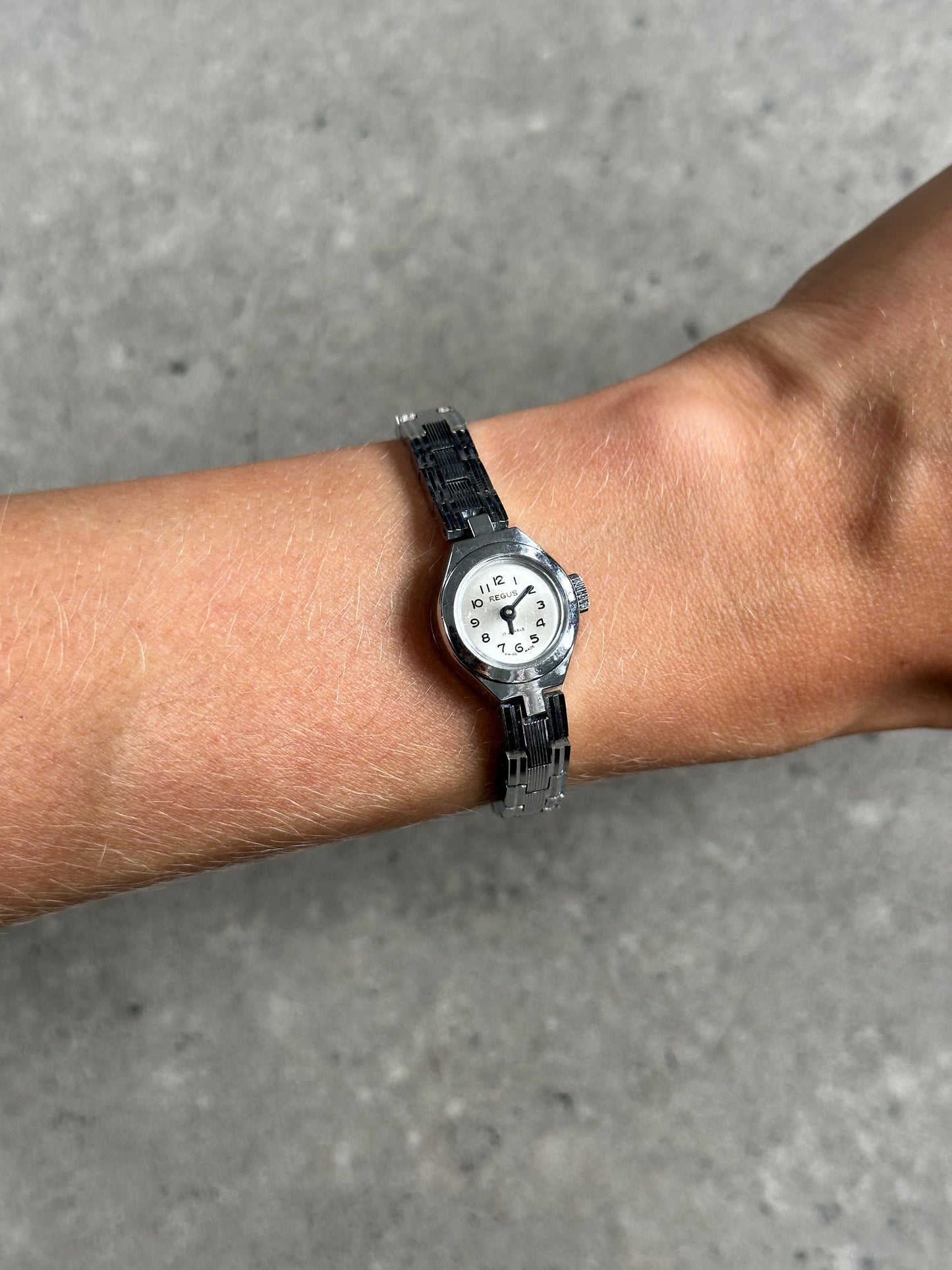 Regus 1970s Swiss Silver ToneJewel Mechanical Watch