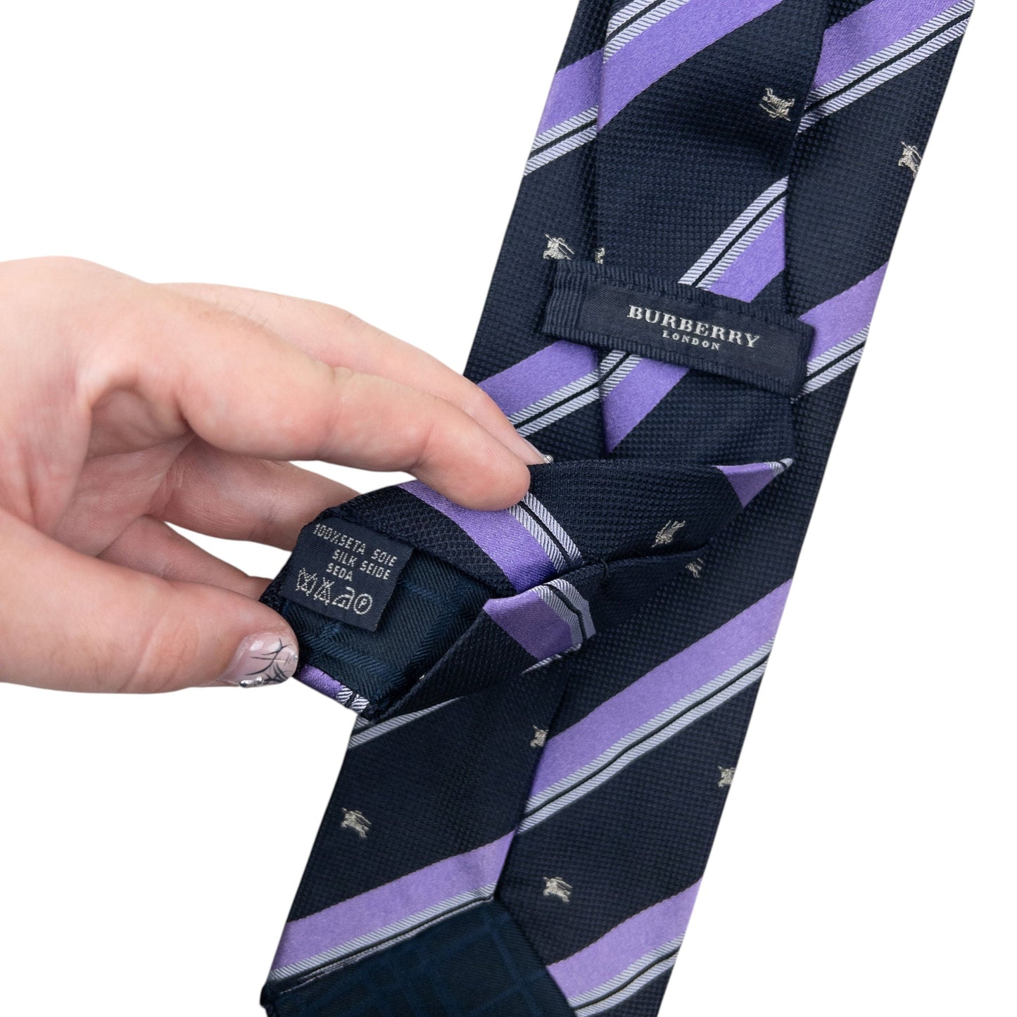 Vintage 2000s Burberry Striped Monogram Silk Tie | O/S, Navy