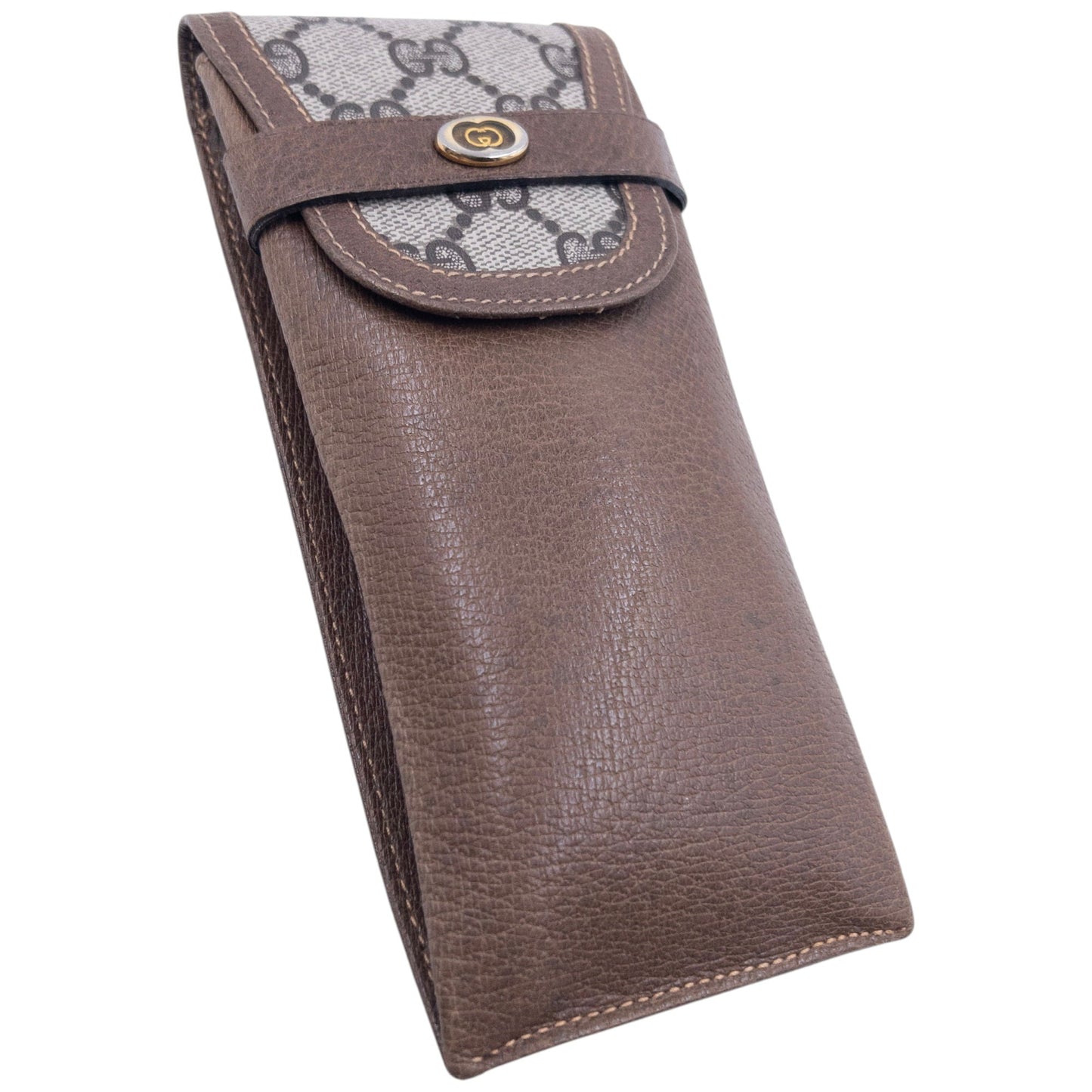 Vintage Gucci Monogram Leather Glasses Sleeve Case | O/S, Brown