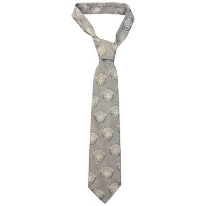 Vintage 90s Gianni Versace Monogram Medusa Silk Tie | O/S, Grey