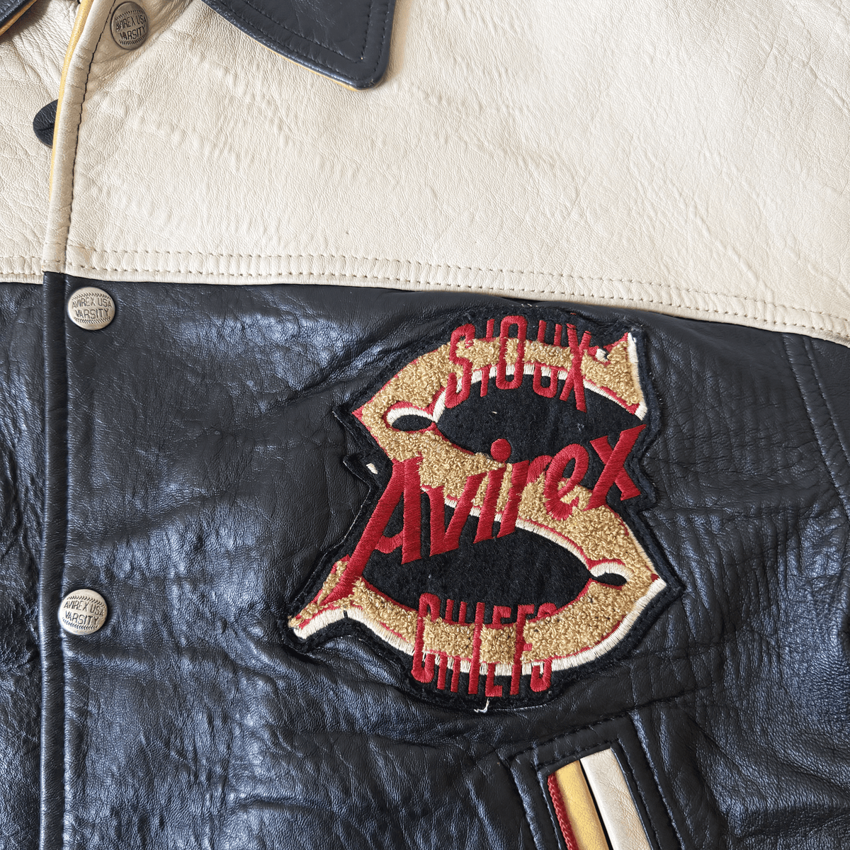 Avirex 'Sioux Chiefs' Leather Varsity Jacket - M | Medium, Black