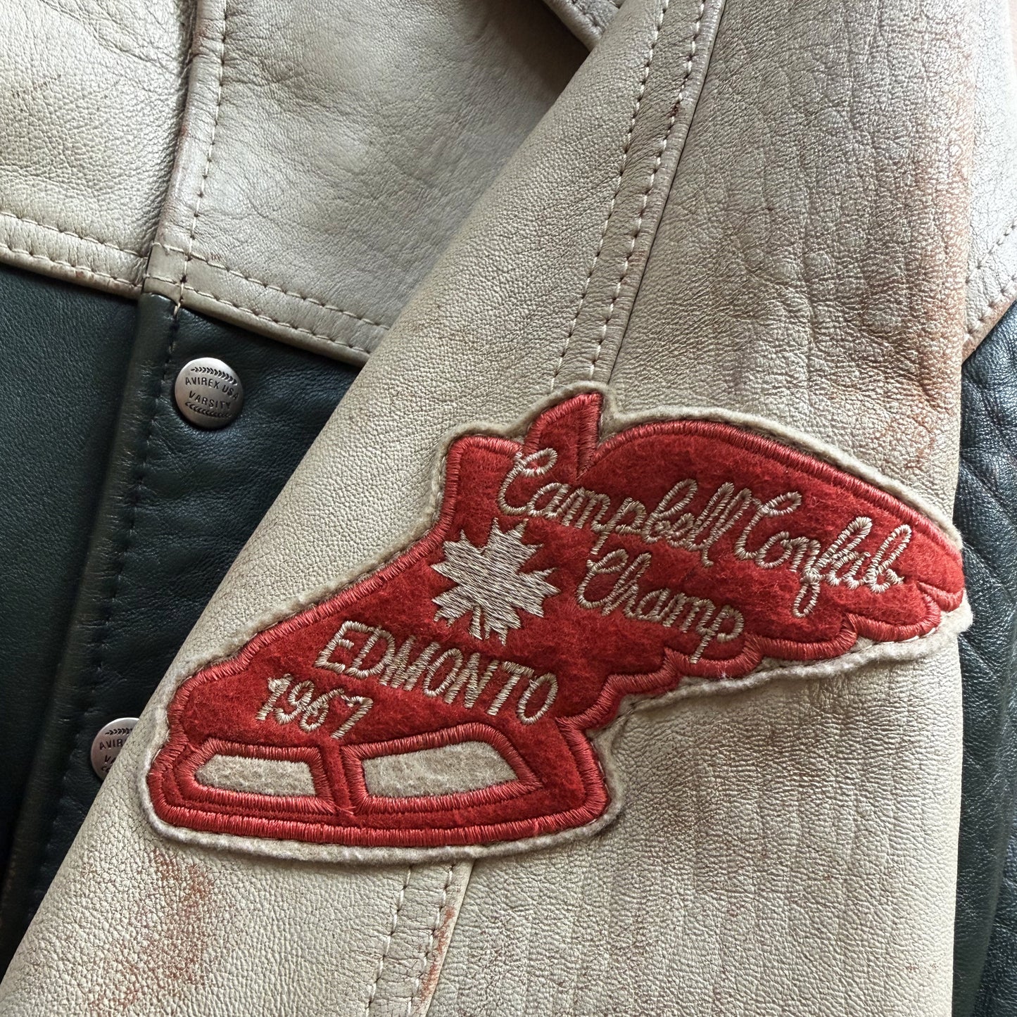 Avirex 'North West Wild Bears' Leather Varsity Jacket - XS