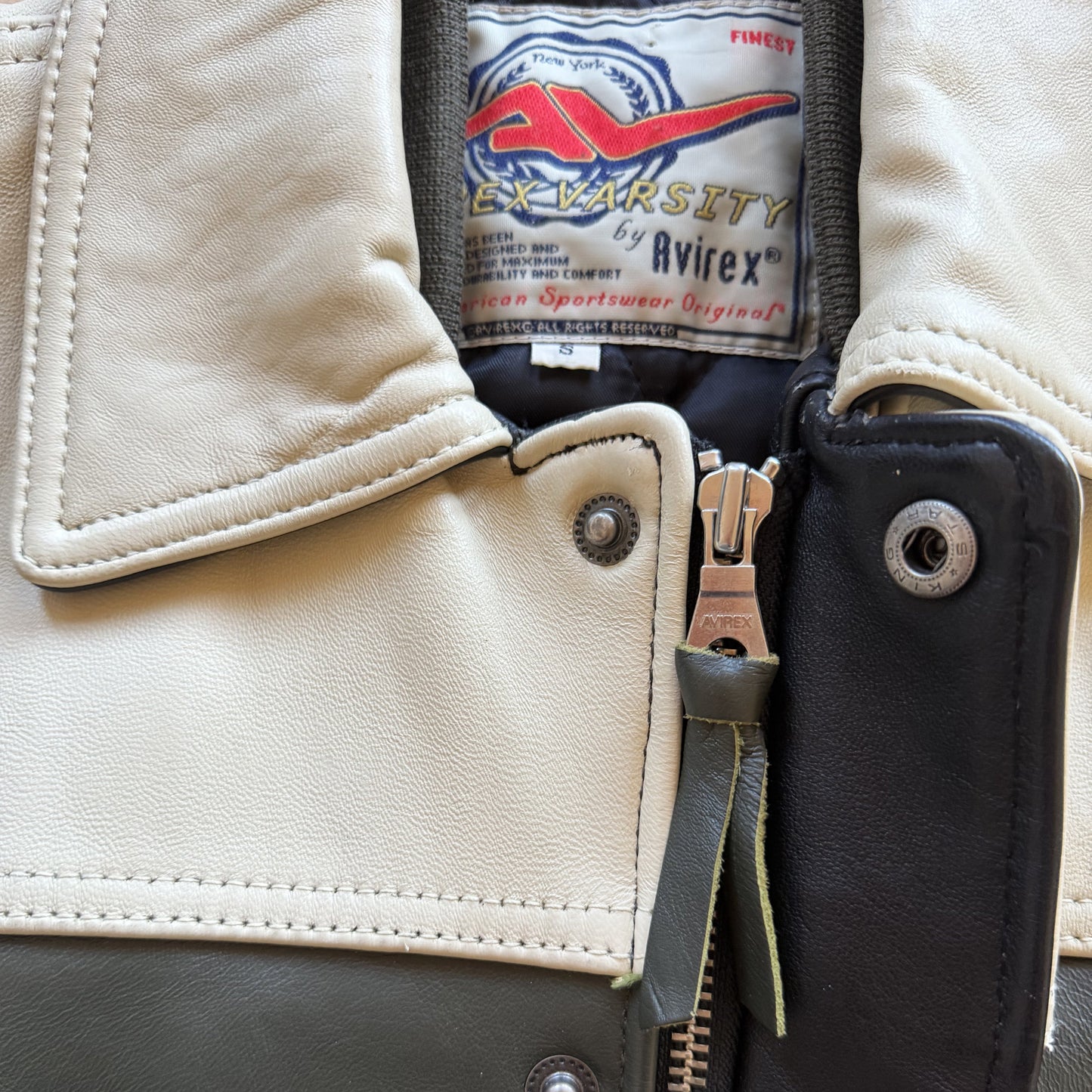 Avirex 'North West Wild Bears' Leather Varsity Jacket - S