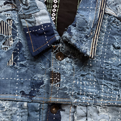 Indigo Boro Sashiko Distressed Denim Trucker Jacket - M