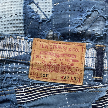 Indigo Boro Sashiko Distressed 501 Jeans - W30"